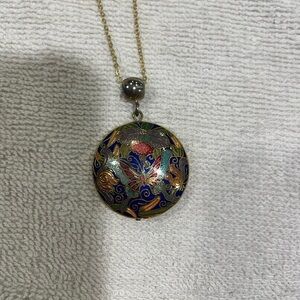 Elegant Butterfly Cloisonné Pendant Necklace